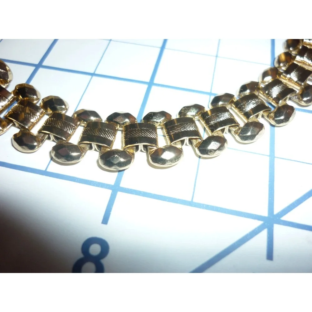 Vintage 1950 Gold Tone Gate Link Choker Necklace Textured Tank Track Mid Century